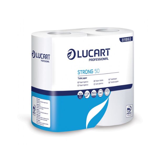 Papel higiénico doméstico no gofrado. 450 Servicios . Caja de 40 rollos. Certificado PEFC. Lucart